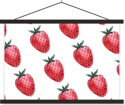Produktbild von MuchoWow® Textilposter Erdbeere - Muster - Aquarell 90x60 cm mit schwarzem Rahmen - Aufhängungssatz