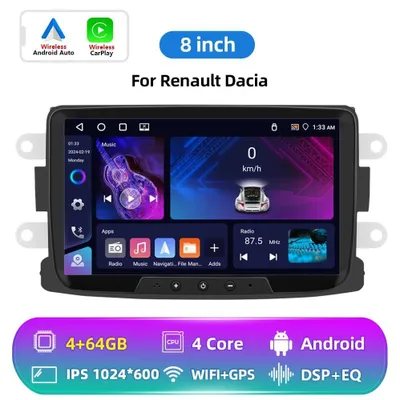 Image de Autoradio pour Dacia/Renault Duster, Sandero, Logan et Dokker - Android 2-DIN avec CarPlay - Écran tactile de 20,3 cm - Processeur quadricœur - 4 Go de RAM et 64 Go de ROM - GPS, FM/RDS - Rouge