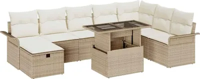 Produktbild von vidaXL Gartensofa-set 9 stk. Beige Poly-Rattan