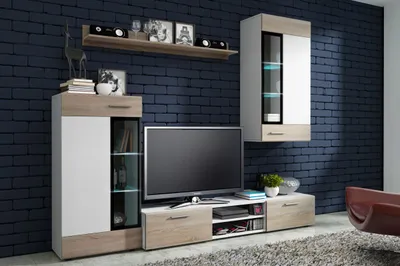 Produktbild von TOP Wohnwand Tango Anbauwand Wohnkombi Wohnzimmer Sonoma Eiche matt + Weiss matt