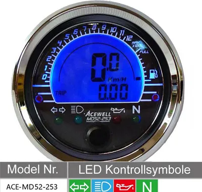 Produktbild von Multifunkti. Digitalinstrument chrom Verschlußring Tacho Drehzahlmesser Voltmeter Tankanzeige