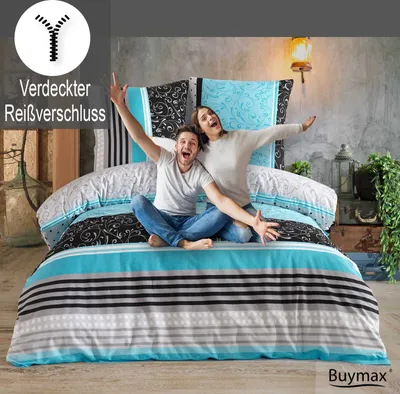 Produktbild von Buymax® Renforce Bettwäsche 200x220 cm aus 100% Baumwolle 3 teilig mit Reissverschluss (1x Bettbezug, 2x Kopfkissenbezug 80x80 cm), Deckenbezug Set