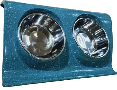 Produktbild von Dehner Doppel-Hundenapf, ca. 38 x 25 x 7 cm, Melamin/Edelstahl, blau