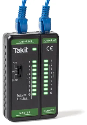 Immagine prodotto di Tester per cavi Cavo di rete RJ45 RJ11 - Controllo di continuità 1-8 - LED - Da CAT5e a CAT8 - Con 2 batterie AAA