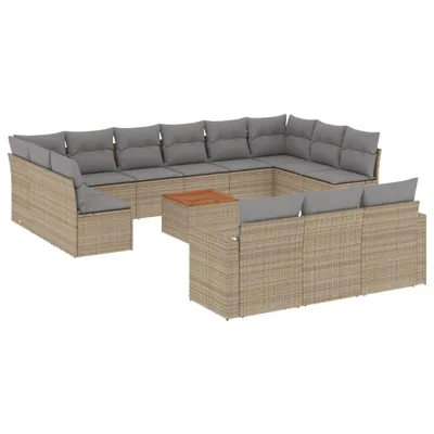 Produktbild von 14-tlg. Garten-Sofagarnitur mit Kissen Beige Poly Rattan