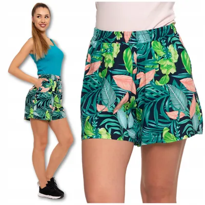 Produktbild von Damen-Shorts mit Pflanzendruck, elastischer Bund, Sommer-Shorts, MORAJ - M
