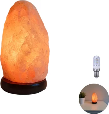 Produktbild von Salzkristall-Lampe Salzstein Salzlampe Kristal Lampe inkl. LED Leuchtmittel Höhe ca. 19cm ca. 2-3KG Holzsockel Saunabeleuchtung Saunaleuchte
