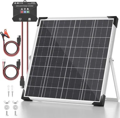 Produktbild von 12V Autobatterie-Kit mit Hochleistungs-Laderegler und Caravan-Solaranlage-Montagehalter