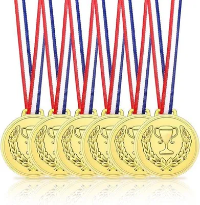 Produktbild von Famanu Medaillen Set 6 Stück in Gold mit bunten Bändern - Ideal für Feiern und Sportevents