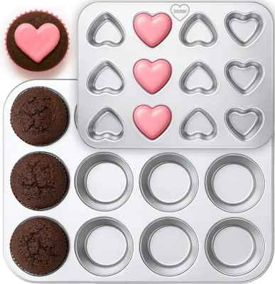 Produktbild von Backform Set Muffinform Edelstahl: Muffinblech Cupcake & Herz-Mini-Form 24 Stück