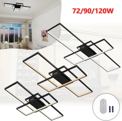 Obrázek produktu pro XINZI 90W LED stropní svítidlo, moderní geometrický design, stmívatelné, stropní lampa, hranaté stropní svítidlo z kovu, stropní osvětlení do obývacího pokoje, černé