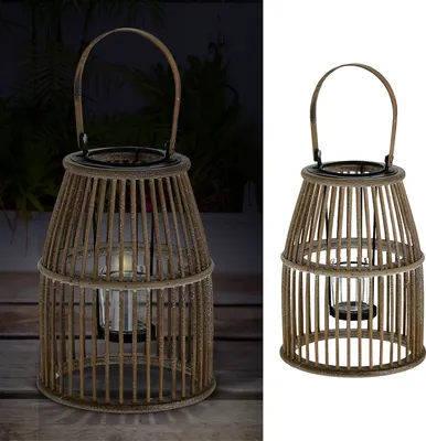 Produktbild von Laterne Rattan Henkel Kegelform Glaseinsatz Kerzen Teelichter H25cm Laterne Kerzentständer Dekoleuchte