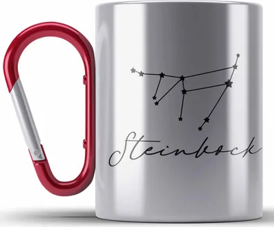 Produktbild von Trendation - Steinbock Sternzeichen Edelstahl Tasse Karabiner Geschenk Horoskop Tierkreiszeichen (Rot)