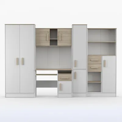 Produktbild von Jugendzimmer Wohnwand Kinderzimmer 300 cm Weiß/Sonoma mit sonoma Griffe Markus