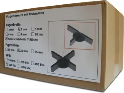 Produktbild von Fugenkreuze mit 1 mm Bodenplatte, Größe 3 mm / Höhe 20 mm, Anzahl 500 Stück (Pack à 500 Stück)