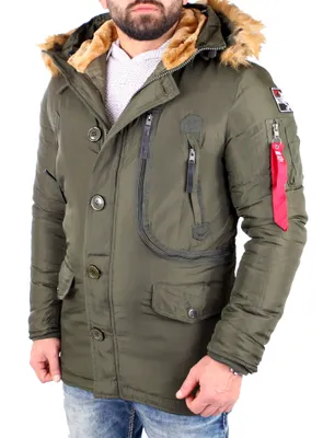 Produktbild von Reslad Winter-Jacke Herren Kapuzen Kunstfell-Kragen Parka Anorak RS-642 Khaki 2XL