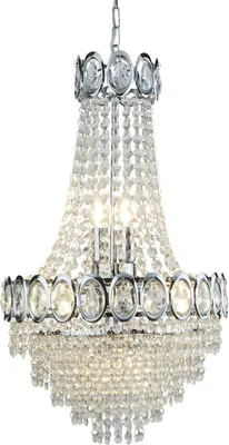 Produktbild von Kronleuchter Metall E14 rund D: 38 cm H: max. 128 cm Chrom Kristall Lüster Hängeleuchte