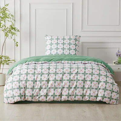 Obrázok produktu pre Sada posteľnej bielizne 135x200 cm, zelená, vzor paisley, mikrovlákno, 2-dielna, so zipsom