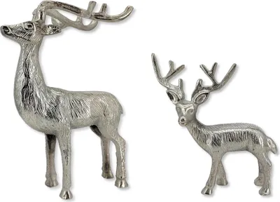 Produktbild von Metall Rentier silber 2er Set - 21 und 32cm Dekofigur Skulptur Tisch-Deko
