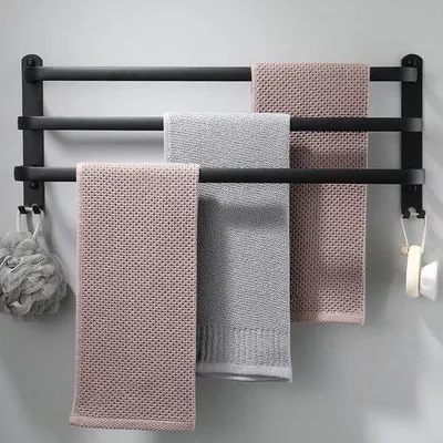 Zdjęcie produktu dla Wieszak na ręczniki do montażu na ścianie, 60 cm, czarny, wodoodporny