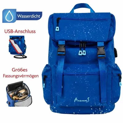 Produktbild von Anemoss Laptop-Rucksack, Wasserdichter Rucksack für Frauen und Männer, Arbeitsrucksack mit Laptop-Fach, 15-Zoll-Laptop und Notebook, für Reisen - Wandern, Marineblau
