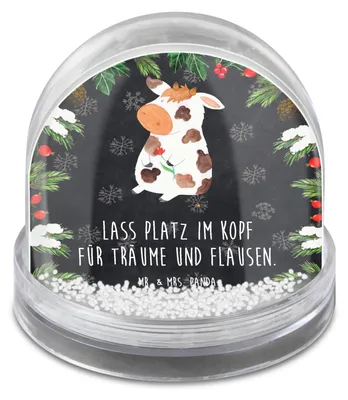 Produktbild von Mr. & Mrs. Panda Weihnachts Schneekugel Kuh - Kreidetafel - Geschenk, Milchkuh, Große, Bauernhof, Milch, dekoartikel, Träume, Spruch, schnee kugel, Weihnachten