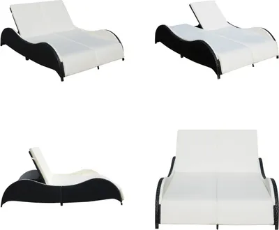Produktbild von vidaXL Doppel Sonnenliege mit Auflage Poly Rattan Schwarz - Sonnenliege - Sonnenliegen - Sonnenbett - Sonnenbetten