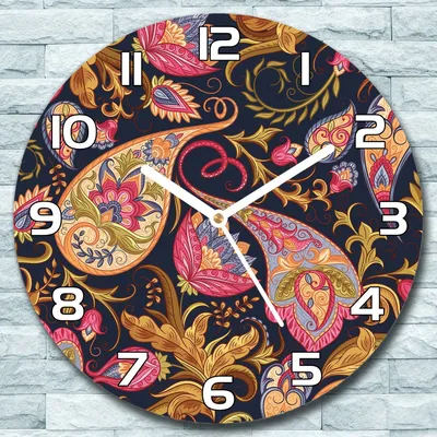 Produktbild von Wanduhr aus Glas Rund fi 30 Paisley Buntes Rosa Quarz Deko Schlafzimmer Büro