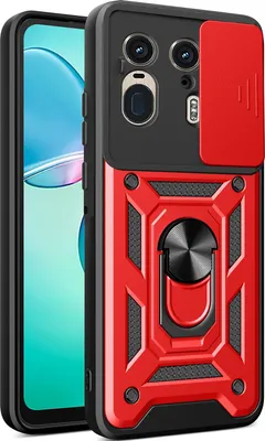 Immagine prodotto di Custodia per Motorola Edge 50 Ultra, custodia in silicone TPU Bumper con supporto ad anello, protezione per fotocamera rossa