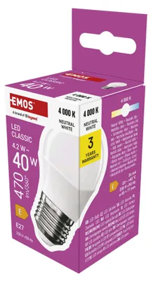 LED žárovka Classic Mini Globe / E27 / 4,2 W (40 W) / 470 lm / neutrální bílá