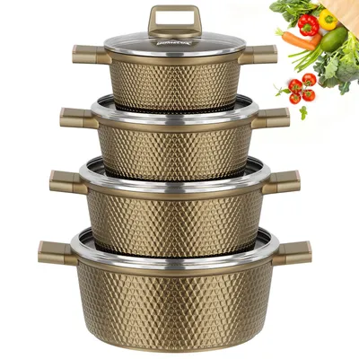 Produktbild von HOMELUX Topfset Induktion 8-teilig, 20/24/28/32cm Kochtopf Set mit Antihaftbeschichtet, Kochtöpfe Induktions für Alle Herdarten, Facettenoptik&Braun