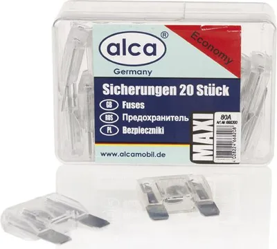 Produktbild von alca® Maxi-Sicherung 80A; 20 St. Economy Box 32 V Farbe - transparent Maxi Flachsicherung für Fahrzeuge LKW Bus Schwermaschinen Traktor Auto