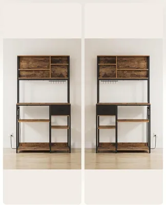 Image de Planche de cuisine avec prises électriques - Étagère pour micro-ondes autoportante - Étagères réglables - 180 cm - Style vintage