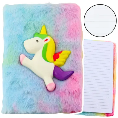 Imagen del producto de Cuaderno De Peluche Forrado Con Unicornio 3d Colorido