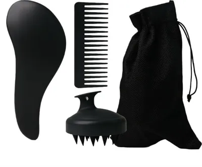 Produktbild von INF Weizenstroh Haarbürsten Set 3-teilig - Kopfhautmassage & Haarpflege Schwarz