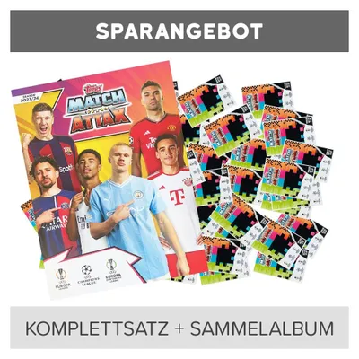 Zdjęcie produktu dla Liga Mistrzów 2023/24 – Karty kolekcjonerskie – komplet kart 1–504 wraz z albumem (bez kart limitowanych i innych kart specjalnych)