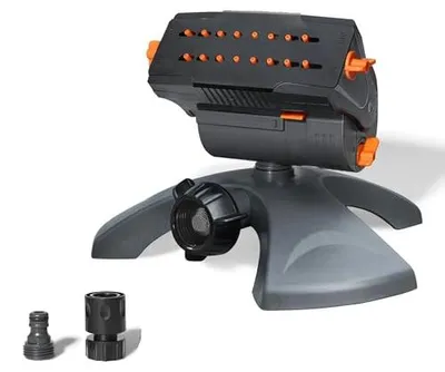 Produktbild von Diivoo Mini Turbo Oszillierender Rasensprenger 16 Düsen, Gartensprinkler mit Schnellanschluss und Großer Basis, Wassersprinkler Einstellbare Breite, R