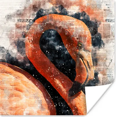 Produktbild von MuchoWow® Poster Flamingo - Rauch - Zeitung 75x75 cm - Wand Dekoration