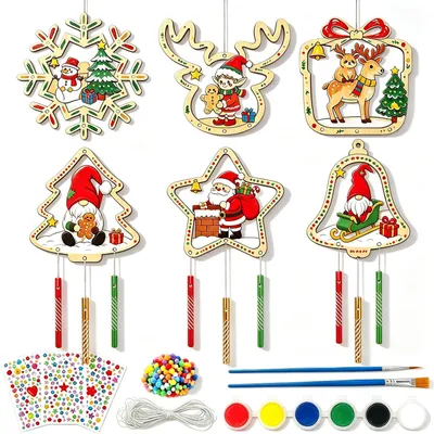 Produktbild von Bastelset Windspiel - DIY Set mit 12 Holzanhängern - zum Basteln für Kinder