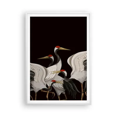 Produktbild von Gerahmtes Poster - Weißer Rahmen - Kraniche Vögel Grafiken - 70x100 cm - Wand Bild - Wanddeko - Wandbilder - Kunstposter - Wandposter - Bilderrahmen - Bilder - Kunstdruck - P2WPA70x100-4748