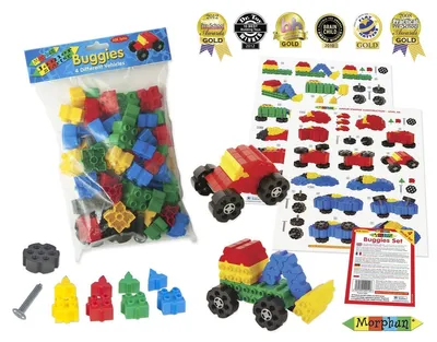 Produktbild von Morphun 4 Fahrzeuge Konstruktionsbausteine – Starter-Set 64 Teile (ab 4 Jahren, A3-Bauanleitung, 30×21 cm Verpackung, Kunststoff) – EN-71 &