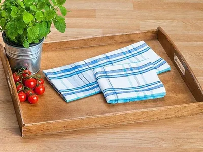 Image de Euromat Adela Torchons Coton Blanc-Bleu 45x65cm