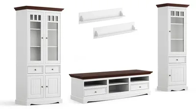 Produktbild von Wohnwand Belluno Elegante Anbauwand 5-teilig Massivholz gebeizt Farbe wählbar,Kiefer weiß lackiert / Kiefer gebeizt, Nussbaumfarben