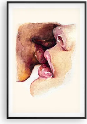 Produktbild von Gerahmtes Poster - Schwarzer Rahmen - Kuss Mund Paar - 61x91,5 cm - Wand Bild - Wanddeko - Wandbilder - Kunstposter - Wandposter - Bilderrahmen - Bilder - Kunstdruck - Wanddekoration - P2BPA61x91-5051