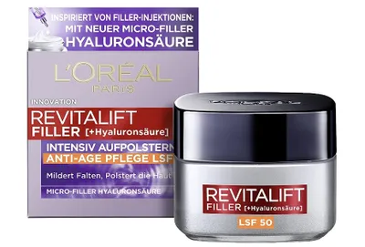 Produktbild von L’Oréal Paris Filler Tag LSF 50, Frauen, Hautalterung, trockene Haut, Reife Haut, Gesicht, Anti-Aging, Feuchtigkeitsspendend, 30+ Jahr(e), Behälter