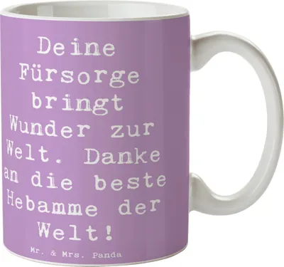 Produktbild von Mr. & Mrs. Panda Tasse Spruch Beste Hebamme - Lavendeltraum - Geschenk, Kaffeebecher, Hebammenhelden, Wunder zur Welt bringen, Trinkbecher, Aufmerksamkeit, Bedanken