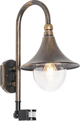 Produktbild von Qazqa Antik außen Wandleuchte, Außenlampe mit Bewegungssensor, Wandlampe für den Garten - Daphne - Gold, max. 15W, Geeignet für LED, 25.5cm, IP44, R