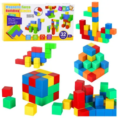 Produktbild von Set mit magnetischen Bausteinen für Kinder, buntes Puzzle, 32 Teile.