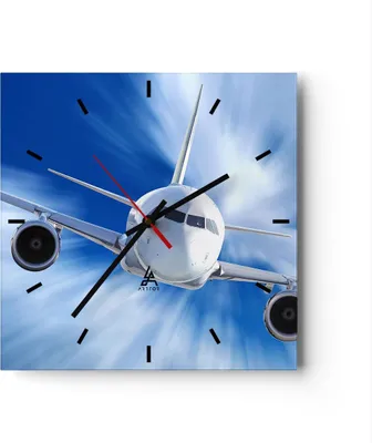 Produktbild von Wanduhr - Quadrat - Glasuhr - Luftfahrt Flugzeug Flug - 40x40cm - Schleichendes Uhrwerk - Lautlos - zum Aufhängen bereit - Dekoration Modern - Wanddekoration aus Glas - C3AC40x40-2537