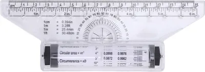 Obrázok produktu pre Valčekové pravítko, rovnobežka, oblúk, kreslenie kriviek, merací valček so zabudovaným uhlomerom, 15 cm